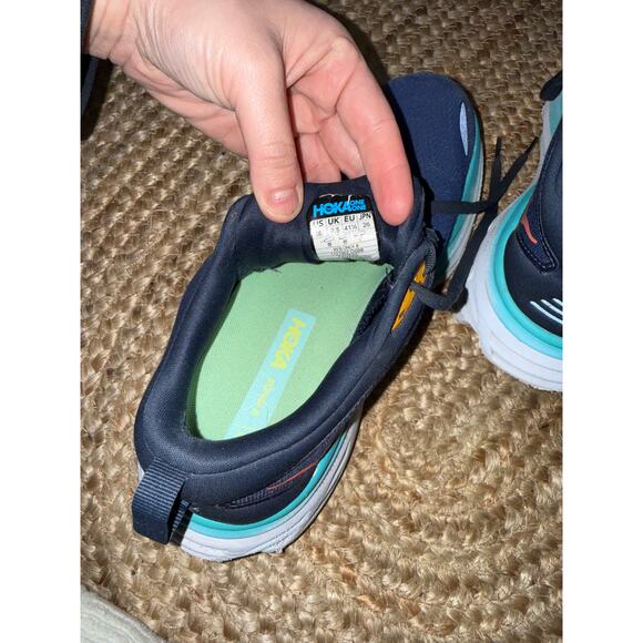 Hoka Bondi 8 running shoe in a blue and orange men’s size 9 - Picture 6 of 6